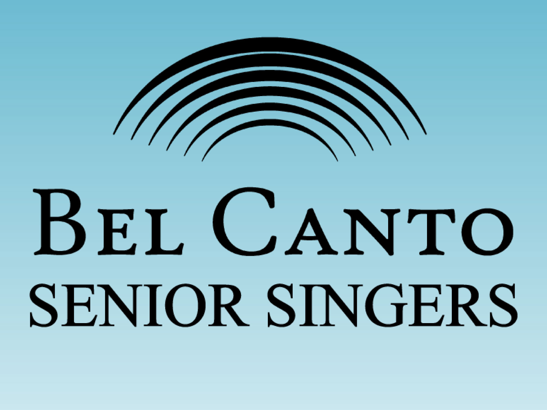 The image features a logo for "Bel Canto Senior Singers" with decorative arcs above the text on a light blue background.