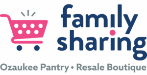 Logo featuring a pink shopping cart and text 