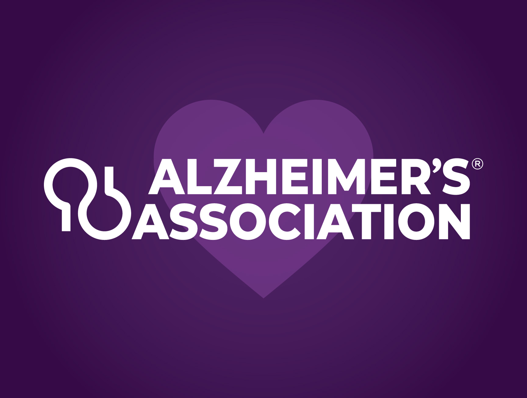 Purple background with the Alzheimer's Association logo and a heart silhouette, emphasizing support and awareness for Alzheimer's disease.