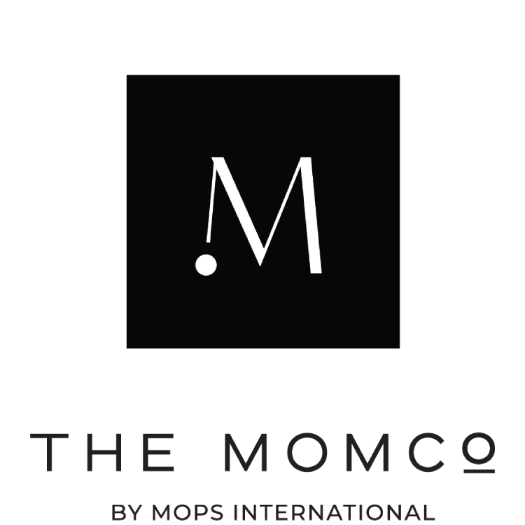 Black logo with a stylized 