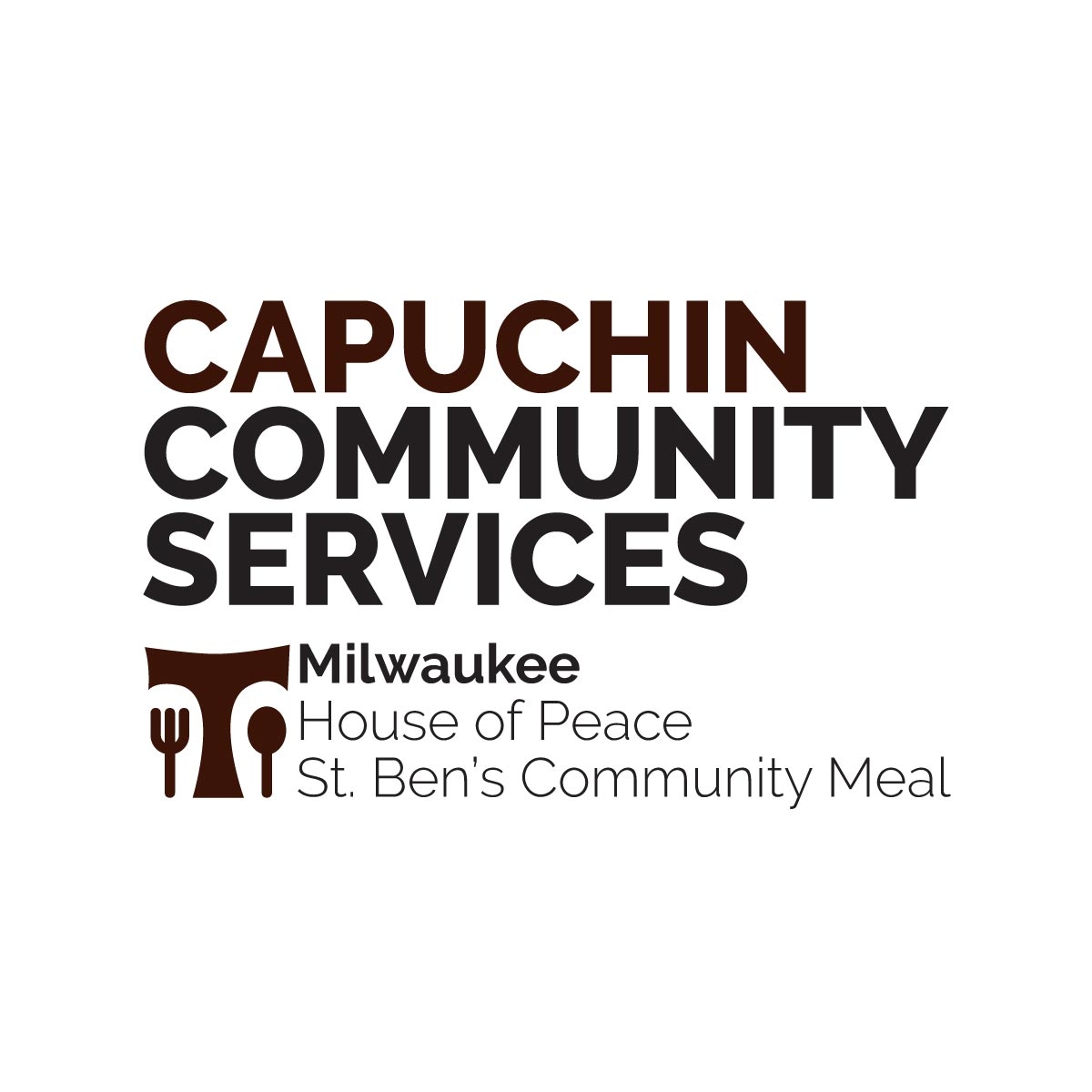 The image features the logo of Capuchin Community Services, highlighting Milwaukee's House of Peace and St. Ben's Community Meal programs.